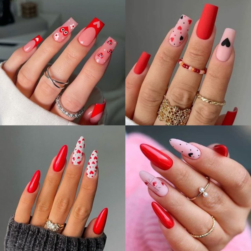 طراحی ناخن ولنتاین طرح قلب و گل